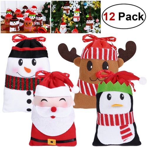 Hemoton 12PCS Christmas Treat Candy Bags Cartoon Hanging Bags Small Christmas Tree Decorations